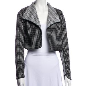 Zac Posen Cropped Bolero Jacker Black/White with Leather Trim - Sz 10